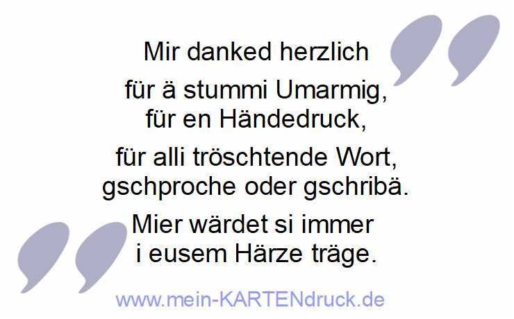 Trauer Dank auf schwizerduetsch: Mir danked herzlich ...