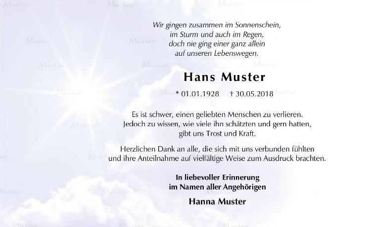 Trauerpost Himmel mit Sonne Dankeskarte