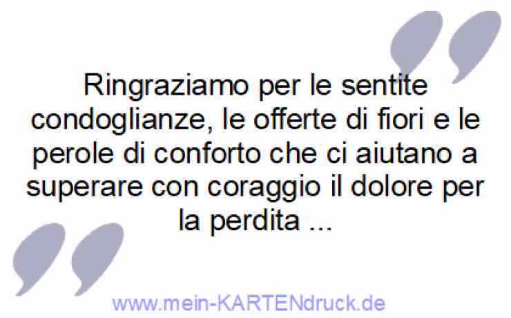 Italienische Danksagung: Ringraziamo per condogianze, perole di confoto...