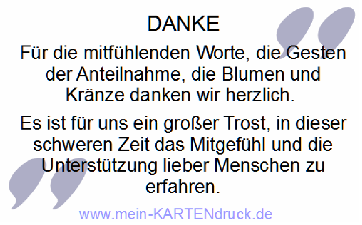 Textvorschlag Danksagung Trauerfall: Danke für mitfühlende Worte, Gesten