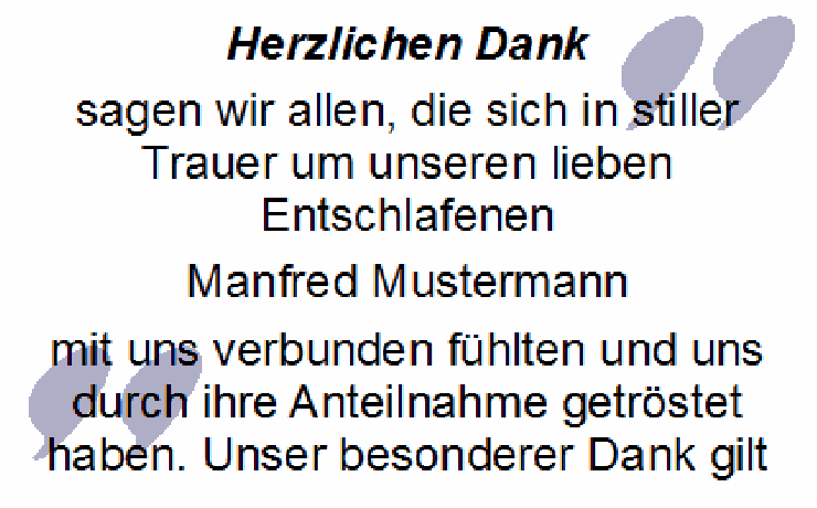 Trauer Danksagung Herzlichen Dank sagen wir allen