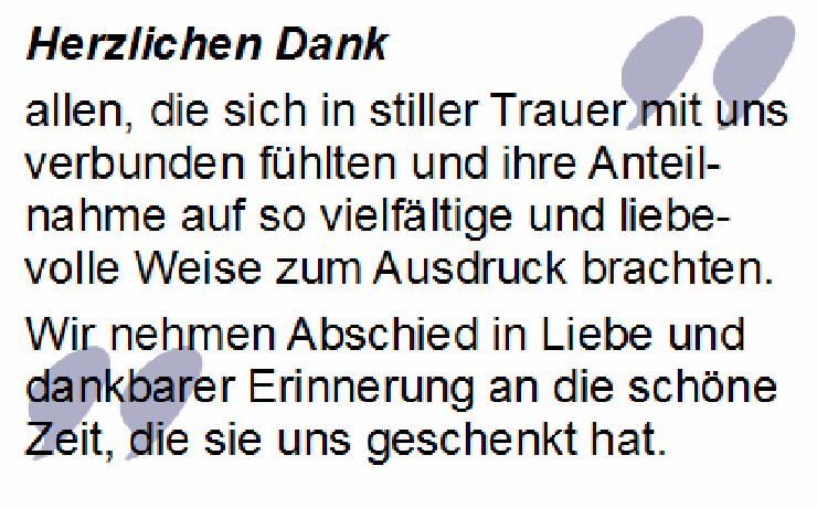 Danksagungstext im Trauerfall: Herzlichen Dank allen, die sich in stiller Trauer...