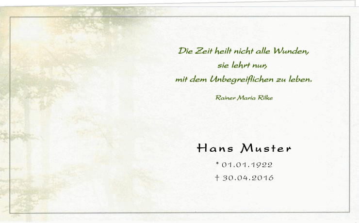 Trauerkarte_Danksagung_Klappkarte_Waldbestattung_Zeit_heilt