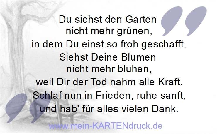 Trauerspruch: Du siehst den Garten nicht mehr grünen