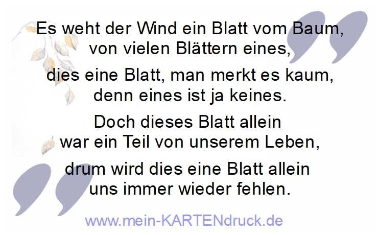 Trauerspruch: Es weht der Wind ein Blatt vom Baum