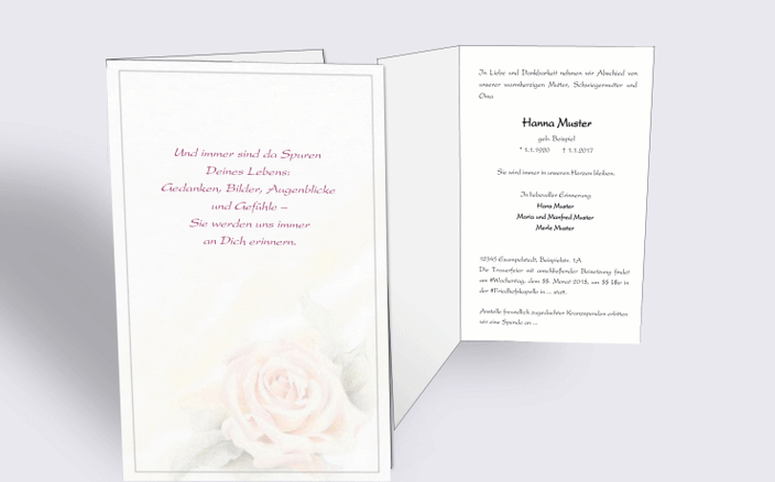Trauerkarte Trauerkarte Traueranzeige Blumenmotiv Rose pastellBlumenmotiv Rose pastell
