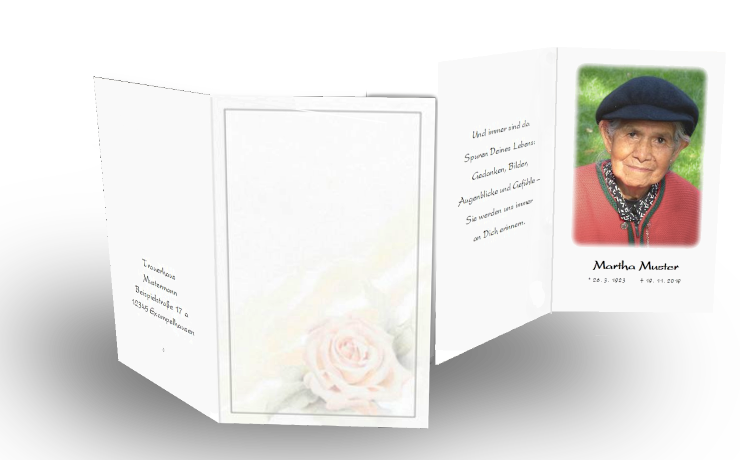 Trauerbild mit Innentext & Portrait - Rose pastell
