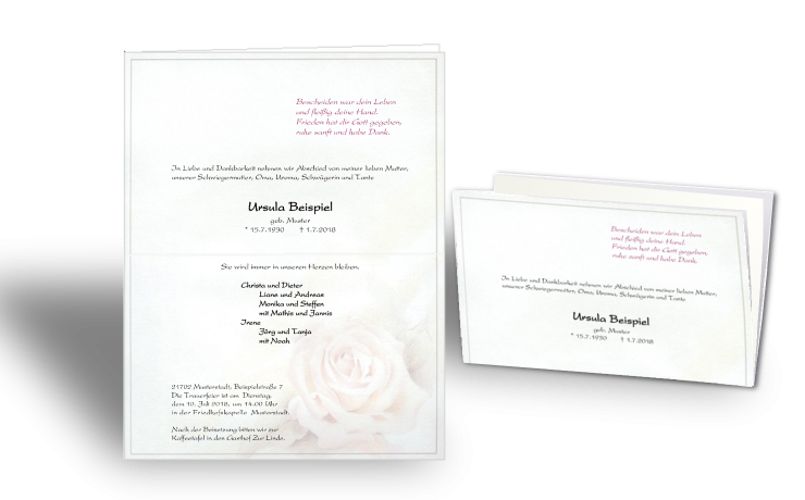 Trauerbrief Todesmitteilung Blumenmotiv Rose pastell