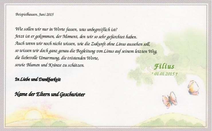 Trauerkarte Verlust des Kindes - Schmetterling als Aquarell