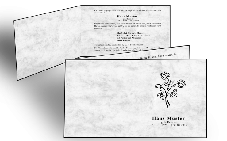 marmorierte Trauerkarte, klassischer Trauerrand, Trauerfeier einladen