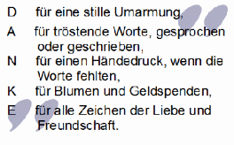 DANKE senkrecht vor Danksagungstext