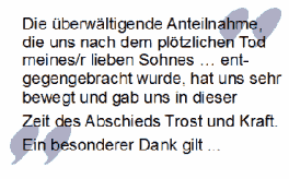 Trauer Danksagung nach plötzlichem Tod: Dank für überwältigende Anteilnahme