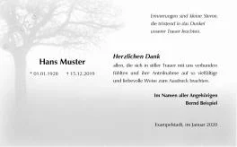 Trauerdanksagung Baum im Nebel